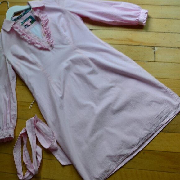 Lilly Pulitzer Pink Pinstripe Ruffle Collar Dress Long Sleeve Size 0 - Picture 5 of 14